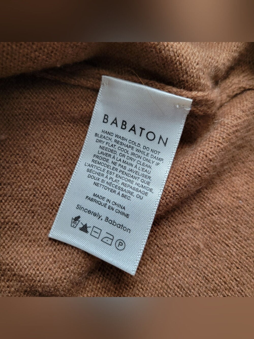 Aritzia Babaton Wool Cashmere Sweater Brown Tan Turtleneck Mock Neck Small - Picture 5 of 7